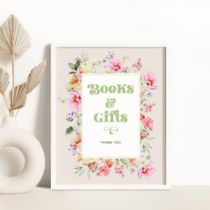 Poster Livres et cadeaux de baby shower aquarelle fleur s