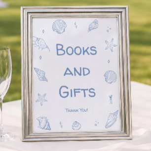 Poster Livres et Cadeaux de Baby Shower Dusty Blue Beach