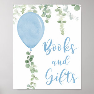 Poster Livres et cadeaux signe bleu ballons baby shower