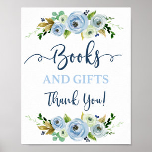 Poster Livres et cadeaux signe floral bleu