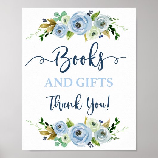 Poster Livres et cadeaux signe floral bleu (Devant)