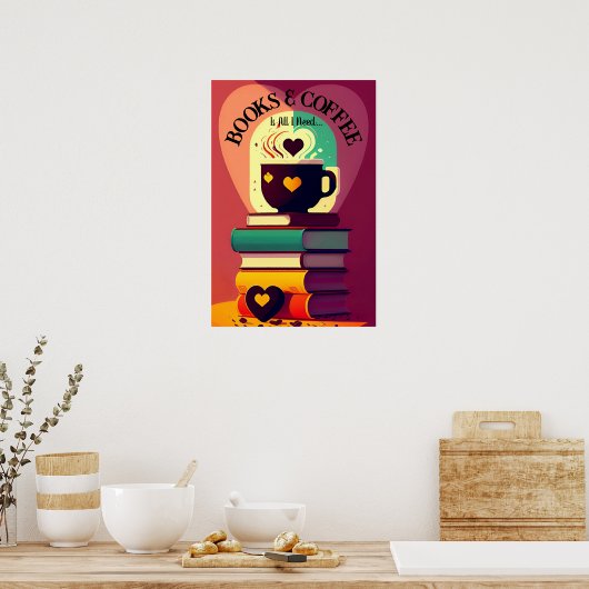 Poster Livres Et Café (Cuisine)