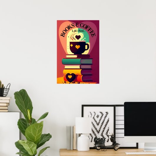 Poster Livres Et Café (Bureau à domicile)