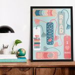 Poster Livres et lecture Signets thématiques illustrés<br><div class="desc">Ajoutez une touche amusante à la décoration de la bibliothèque ou du livre avec cette affiche qui présente des illustrations de signets dans les tons coralliens,  bleu turquoise,  bronzé et vert sauge contre un arrière - plan vert menthe clair.</div>
