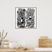 Poster Livres Et Vin Couleur Me Doodle (Cuisine)