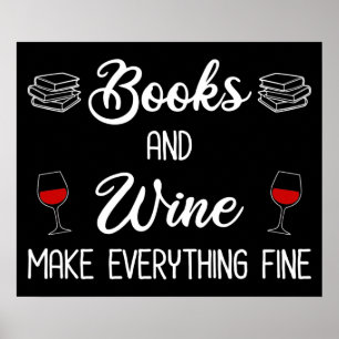 Poster Livres et vin rendent tout fin