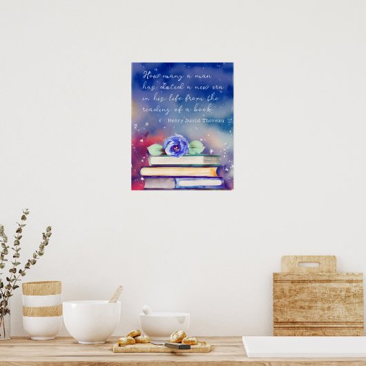 Poster Livres & Fleur Bleue Script de style aquarelle Cit (Cuisine)