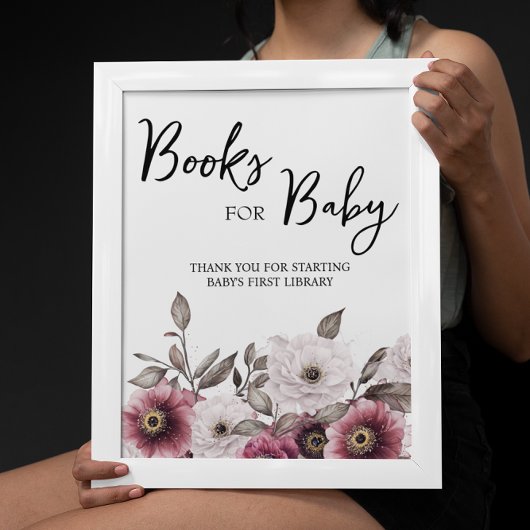 Poster Livres floraux blanc et prune pour bébé Signe