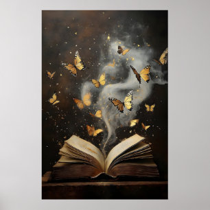 Poster Livres papillons impression, librairie nature vint