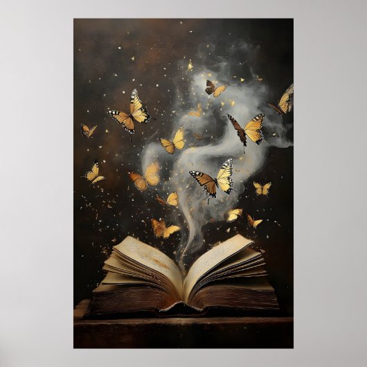 Poster Livres papillons impression, librairie nature vint (Devant)