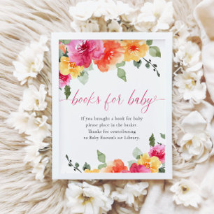 Poster Livres pour bébé baby shower floral clair coloré