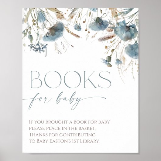 Poster Livres pour bébé boho bleu poussiéreux fleur sauva (Devant)