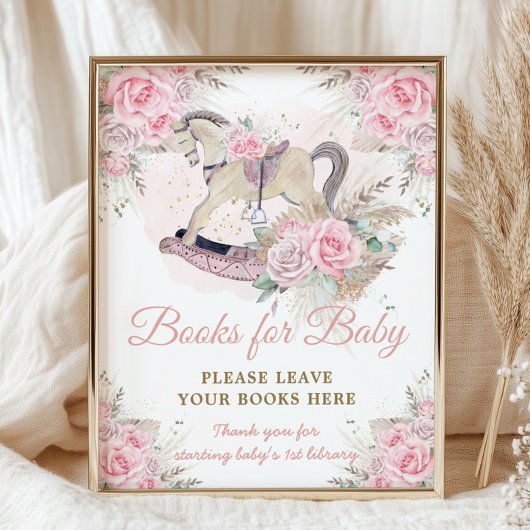 Poster Livres pour bébé Cheval à Bascule Fleurs Rose Pamp