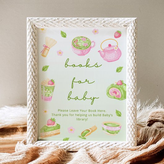 Poster Livres pour bébé Matcha Tea Fête bébé rose