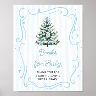 Poster Livres pour bébé Shower Bleu Sapin de Noël