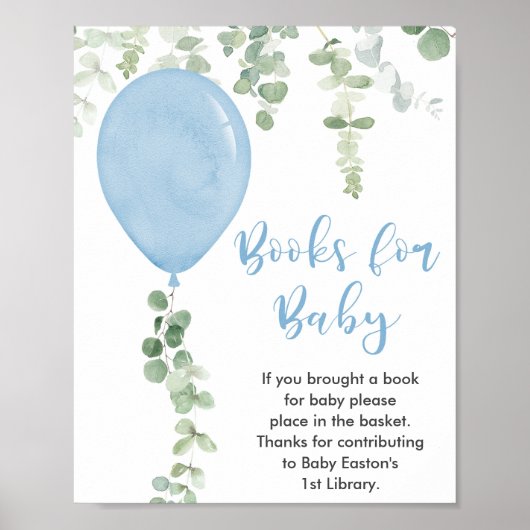 Poster Livres pour bébé signe bleu ballons verdure (Devant)