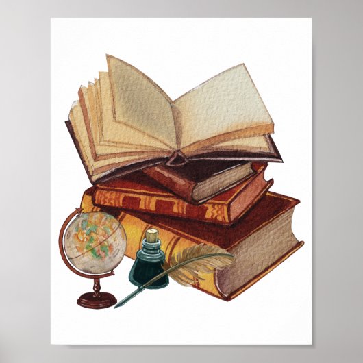 Poster Livres vintages, Quill, Ink et Collage Globe (Devant)