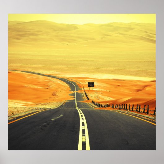 Poster Liwa Oasis Asphalt Road, Dunes. (Devant)