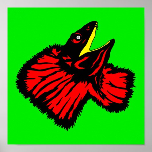 Poster Lizard à col poli rouge néon stylisé (Devant)