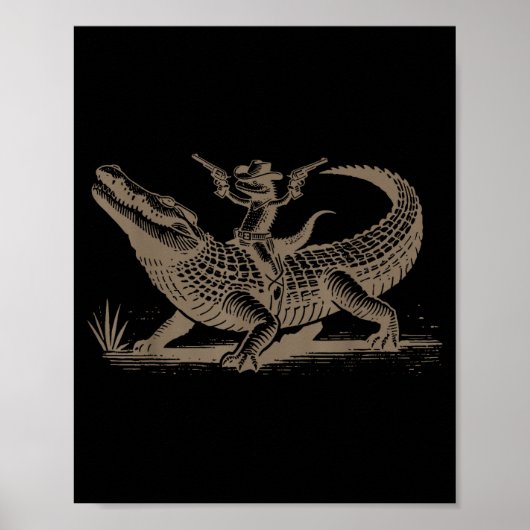 Poster Lizard Cowboy Riding Crocodile Alligator Western A (Devant)