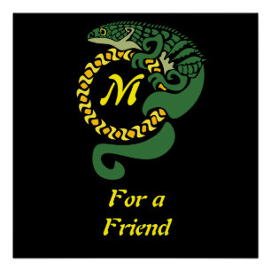 Poster Lizard, un alligator tribal, qui serre un monogram