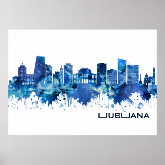 Poster Ljubljana Slovénie Skyline Blue (Devant)