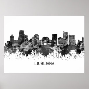 Poster Ljubljana Slovénie Skyline BW