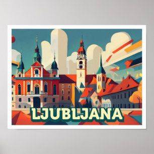 Poster Ljubljana Slovénie Voyage artistique coloré