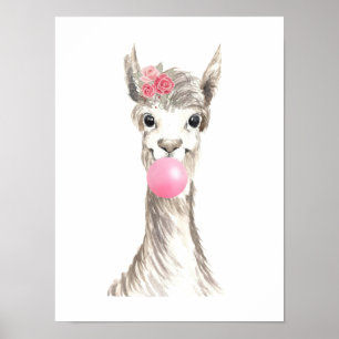 Poster Llama à l'aquarelle soufflant une bulle