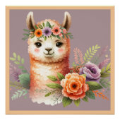 Poster Llama adorable avec fleurs pour enfants | (Devant)