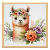 Poster Llama adorable avec fleurs pour enfants | (Devant)