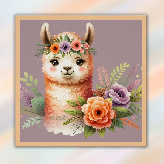 Poster Llama adorable avec fleurs pour enfants |