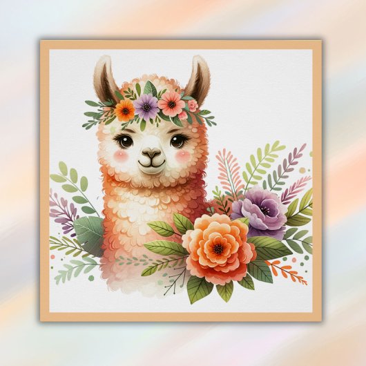 Poster Llama adorable avec fleurs pour enfants |