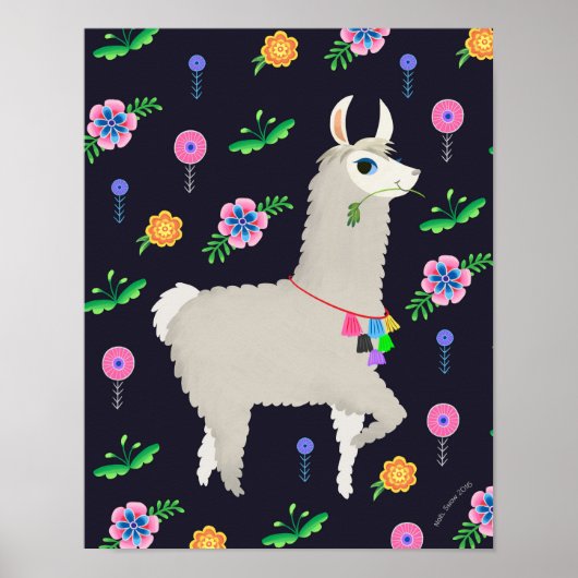 Poster Llama aux fleurs Art Imprimer (Devant)