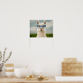 Poster Llama blanche avec lunettes bleues (Cuisine)