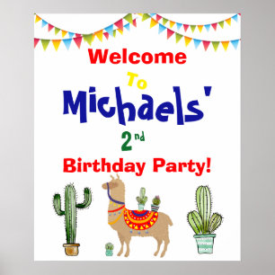 Poster llama Cactus signe d'anniversaire de bienvenue Imp