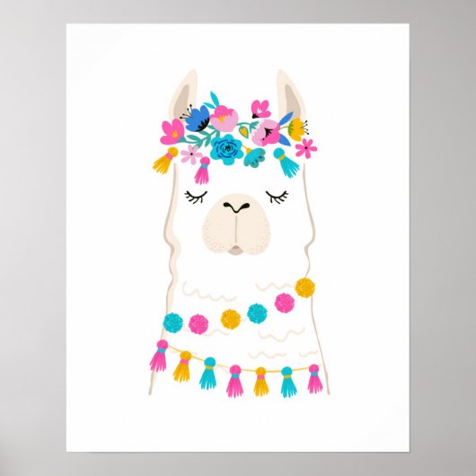 Poster Llama florale mignonne (Devant)