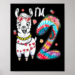Poster Llama J'ai 2 ans 2e anniversaire Tie Dye Farm