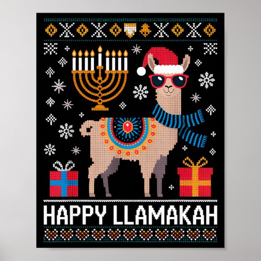 Poster Llama Llamakah drôle et heureux avec Menorah (Devant)