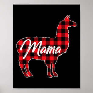 Poster Llama Mama Noël Rouge Plaid Matching Famille Paj