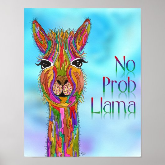 Poster llama mignon et coloré - 11"x14" (Devant)