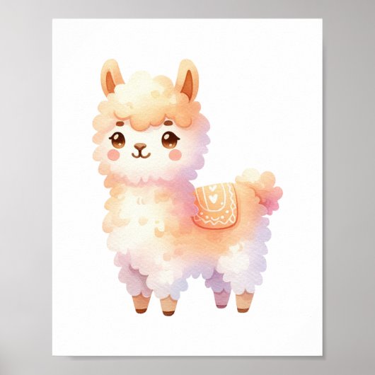 Poster Llama Nursery Décor Cute Llama Aquarelle (Devant)