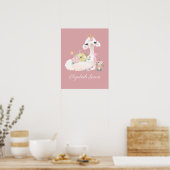Poster Llama rose et blanc avec Fleurs Fille (Cuisine)