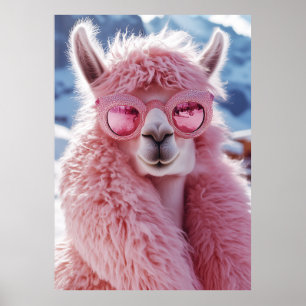 Poster Llama rose glamour - Icône mode hiver