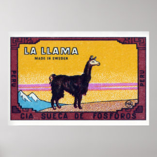 Poster Llama Standing Peru 1920s-30s Matchbox Label