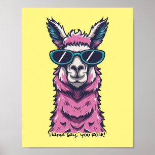 Poster Llama vous dit Rock Pose ironique dans les lunet