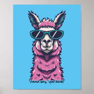 Poster Llama vous dit Rock Pose ironique dans les lunet
