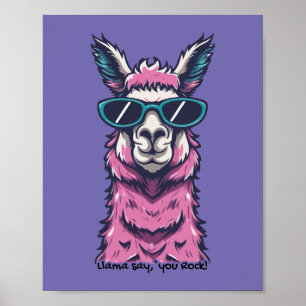 Poster Llama vous dit Rock Pose ironique dans les lunet