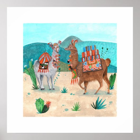 Poster Llamas animaux paysage (Devant)