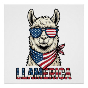 Poster Llamerica Llama Patriotique Design Vector Vintage_